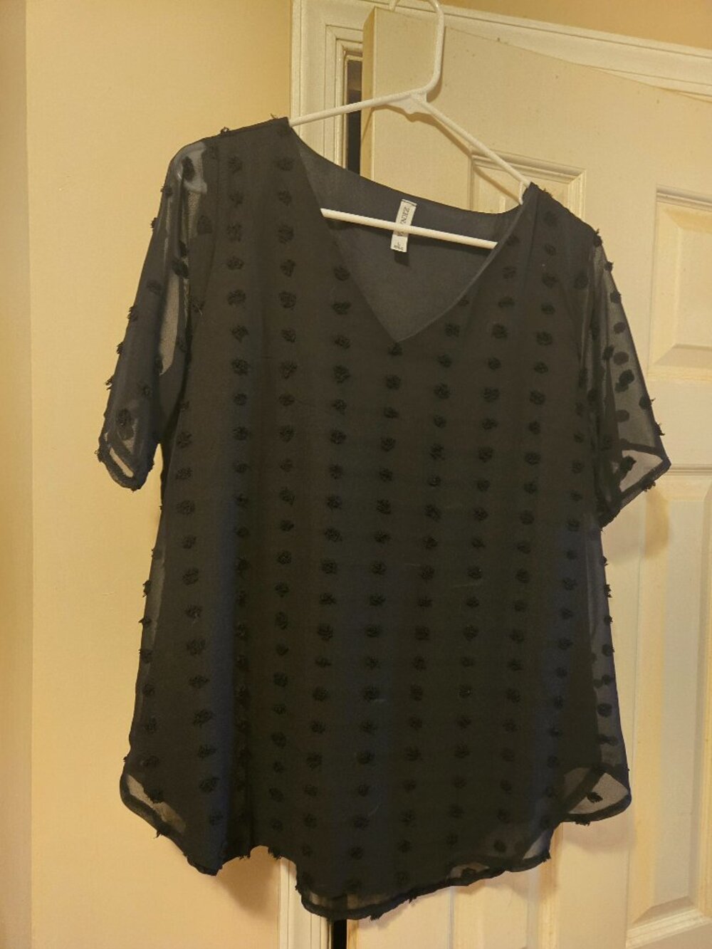 L black swiss-dot Zenana v-neck top